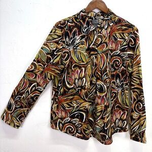 Additions by Chicos Woman's Button Up Long Sleeve Shirt Size 2 L Brown Abstract